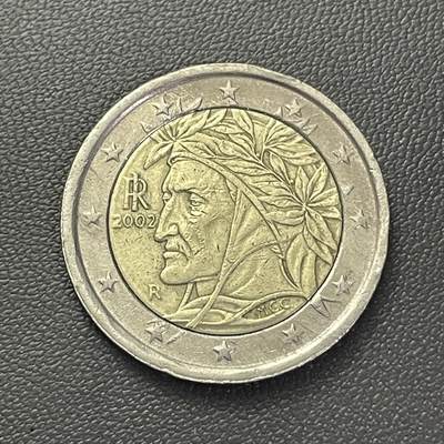 回流20260108 - 意大利2002年2欧元双金属币 画家拉斐尔的丹帝阿里吉利耶里肖像