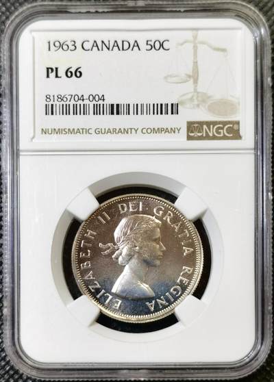 甄臻铺-世界币章拍卖（第46期）送拍享返佣金等优惠多多（1月10日精品场，敬请期待） - NGC-PL66 1963年加拿大50分银币