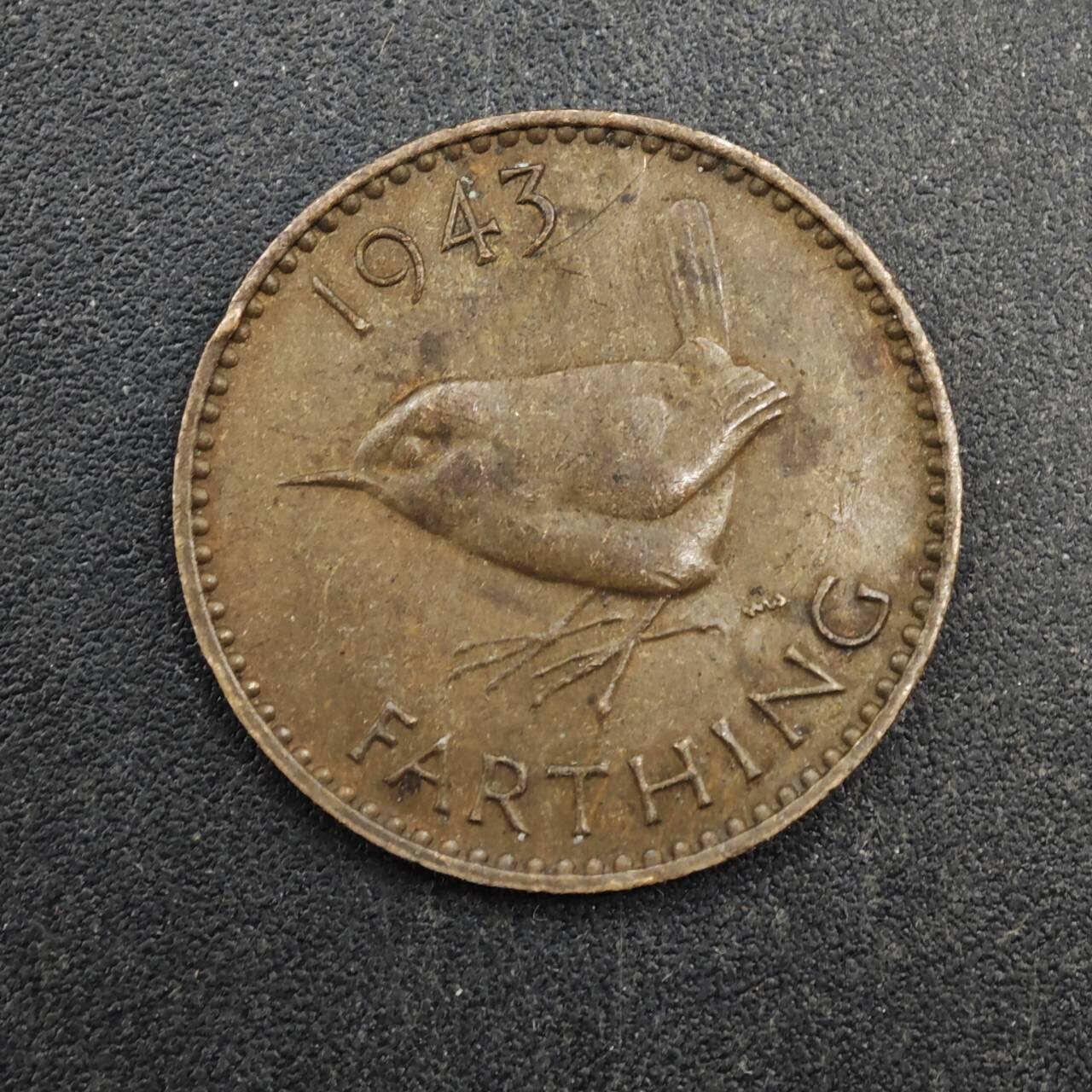 【淘币小摊】实时拍第八百四十三拍   散币场   满百包邮可预留二周 每周一统一发货   英国1943年乔治六世法新铜币