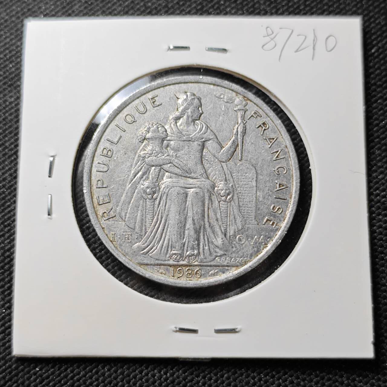 KK钱币收藏小铺  第387期  2月预留时间 周末发货 1986 法属波利尼西亚5法郎