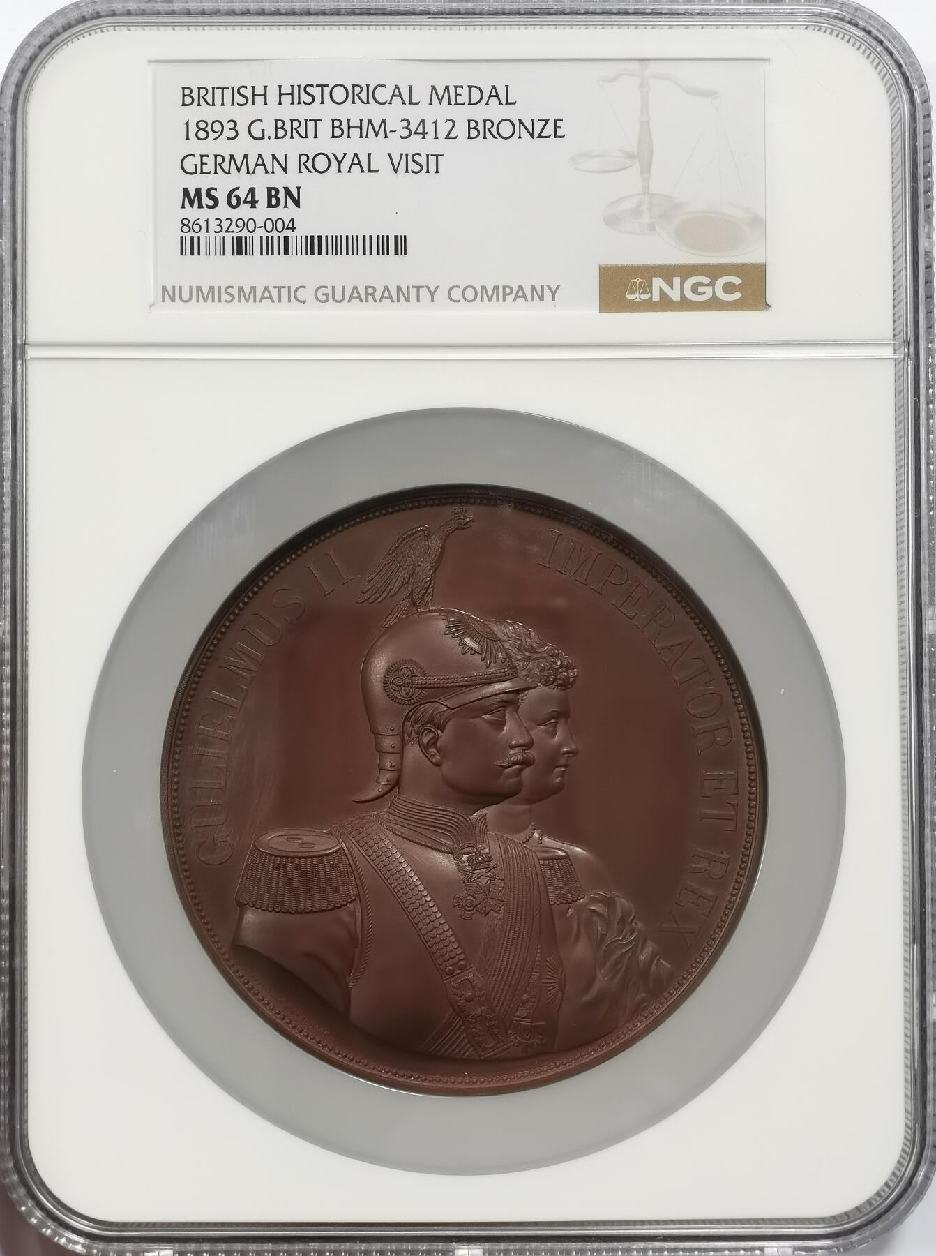 博洋堂世界钱币拍卖第156期（全场包邮） NGC MS64 英国1893年德皇夫妇访问伦敦金融城大铜章，发行量仅三四百枚