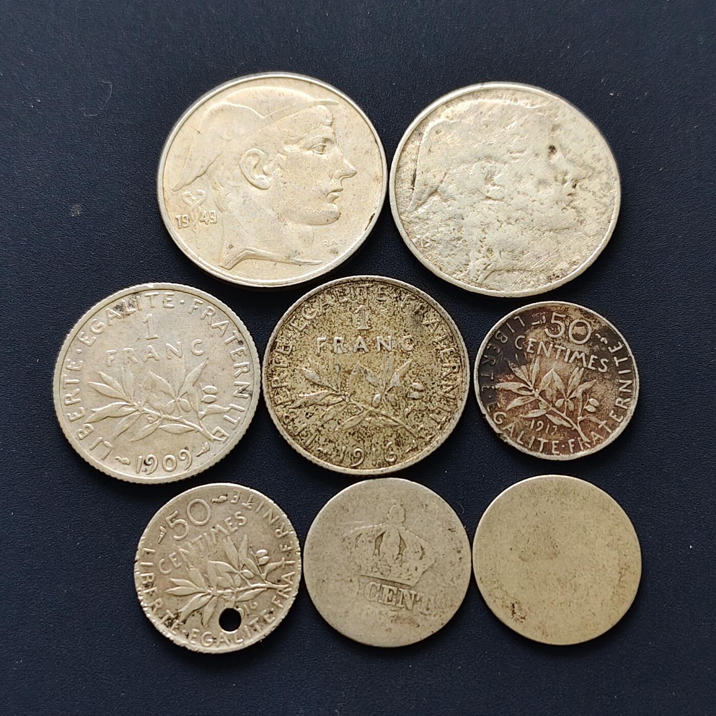 【全场包邮】纯粹捡漏拍493场 法国+比利时各年份银币8枚一组【纯银价约541元（按18元银价折算）】