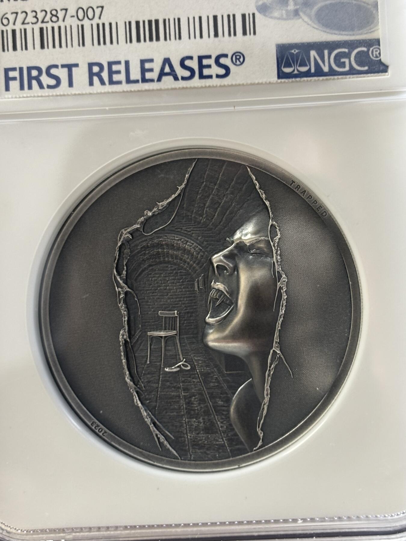 第187期拍卖 库克2023年迷茫和困境系列逃离仿古银币NGC-MS70首无盒无证书，999银，发行999枚