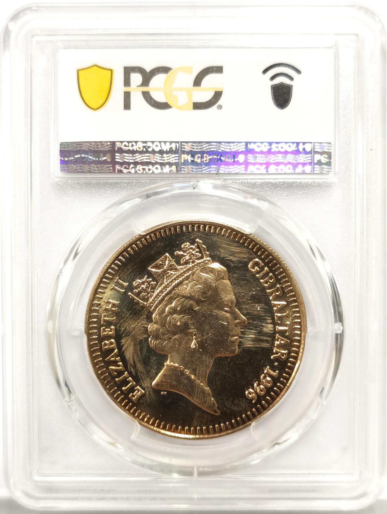 博洋堂世界钱币拍卖第156期（全场包邮） PCGS MS65 英属直布罗陀领地1996年伊丽莎白二世女王诞辰70周年5英镑纪念币 目前为PCGS冠军分及唯一评级记录