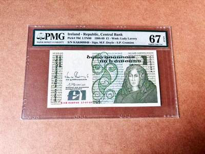 【Blue Auction】世界纸币精拍第773期——18级TOP拍卖/信誉/品质/专业/高效💫 - 爱尔兰 1989年1镑 PMG67EPQ 