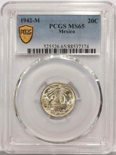 博洋堂世界钱币拍卖第156期（全场包邮） - PCGS MS65 墨西哥1942年鹰洋20分银币
