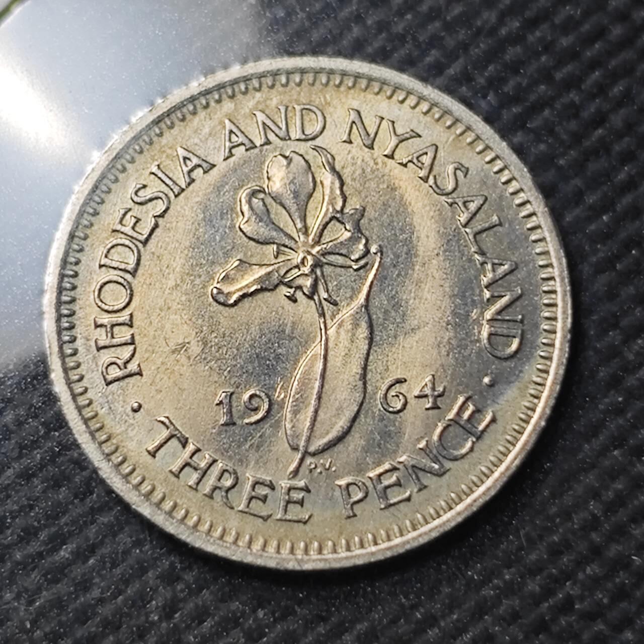 KK钱币收藏小铺  第399期  百期特拍（四拍之三）2月预留时间 周末发货  1964罗得西亚和尼亚萨兰3便士 好品