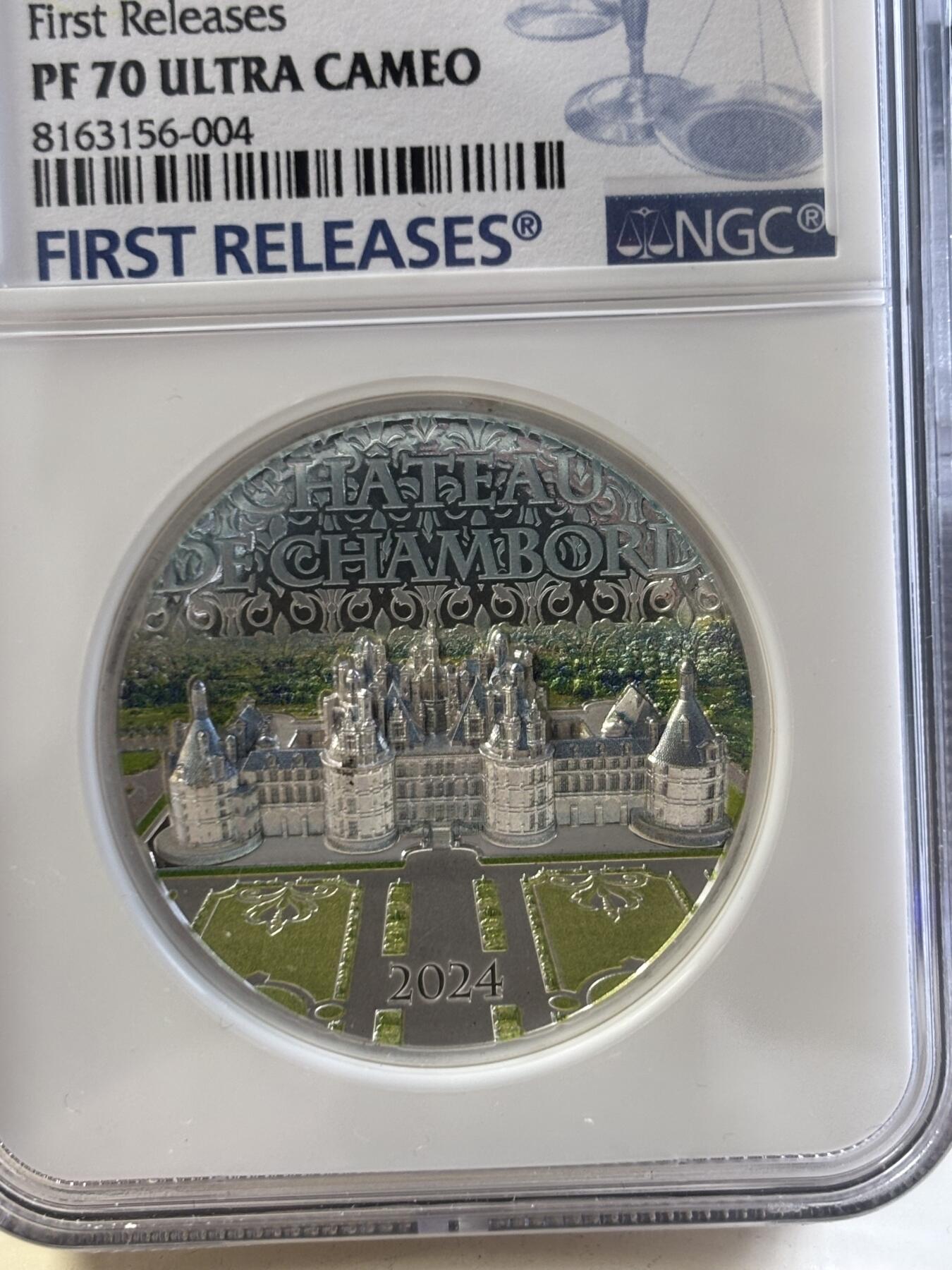 第187期拍卖 库克2024年法国香宾城堡2盎司高浮雕彩银币NGC-PF70首期，9999银，发行1000枚