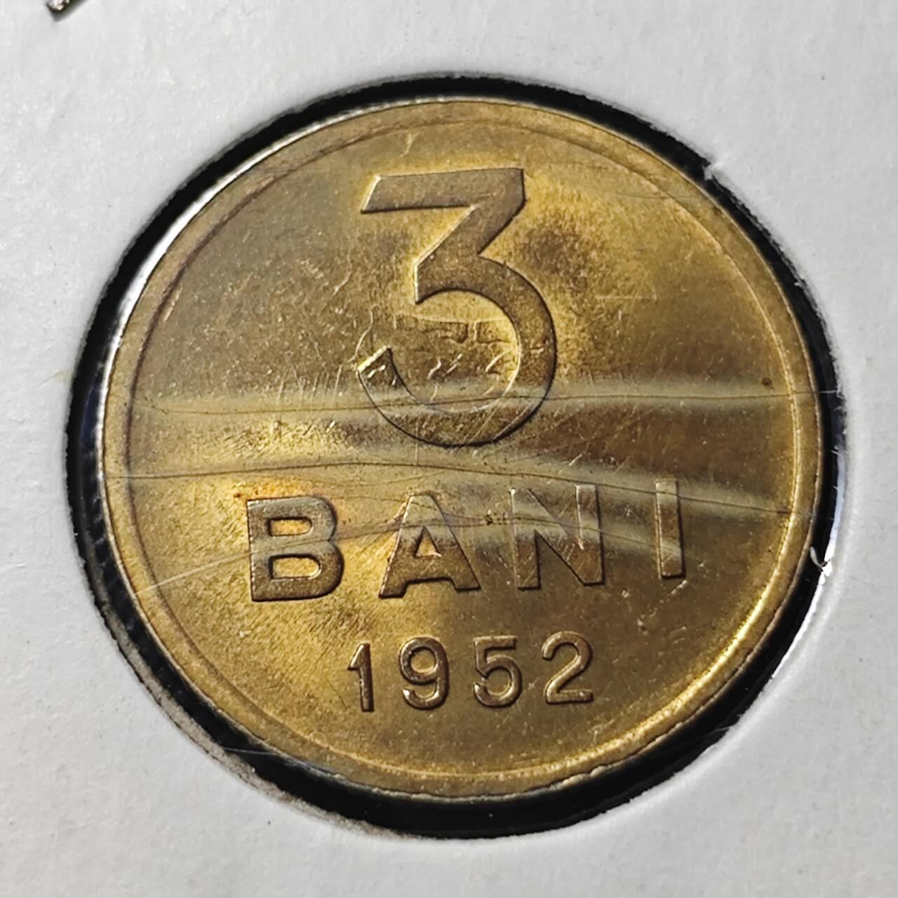 KK钱币收藏小铺  第399期  百期特拍（四拍之三）2月预留时间 周末发货   1952罗马尼亚3巴尼 好品铜币