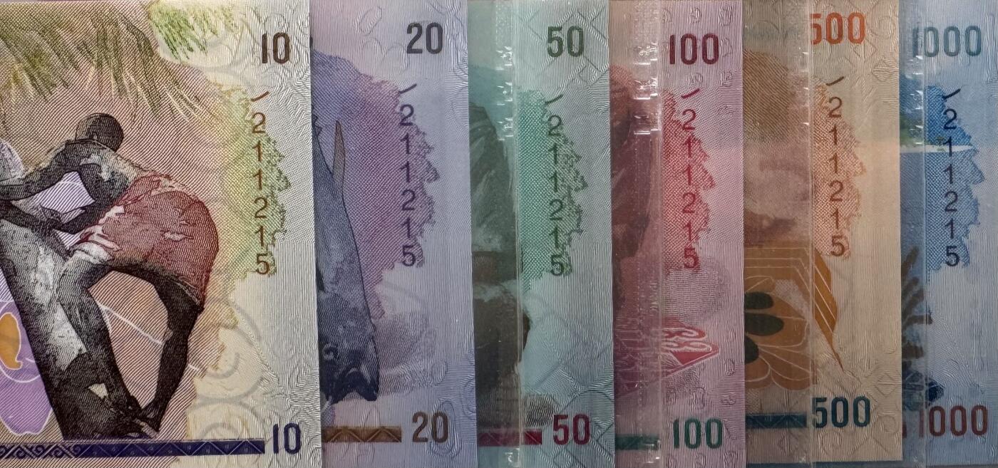 2026第1场（总第228期）：精品测试钞、外钞、塑料钞、连体钞综合场 首发全同号A211215 马尔代夫10、20、50、100、500、1000拉菲亚塑料钞一套6枚（PMG65-67）