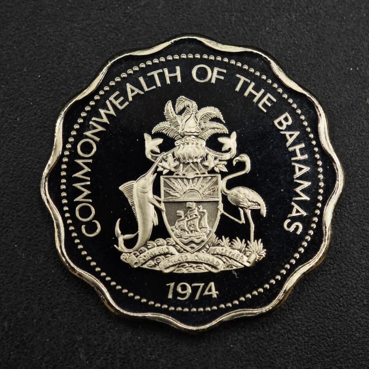 【淘币小摊】实时拍第八百四十三拍   散币场   满百包邮可预留二周 每周一统一发货   巴哈马1974年10分精制镍币