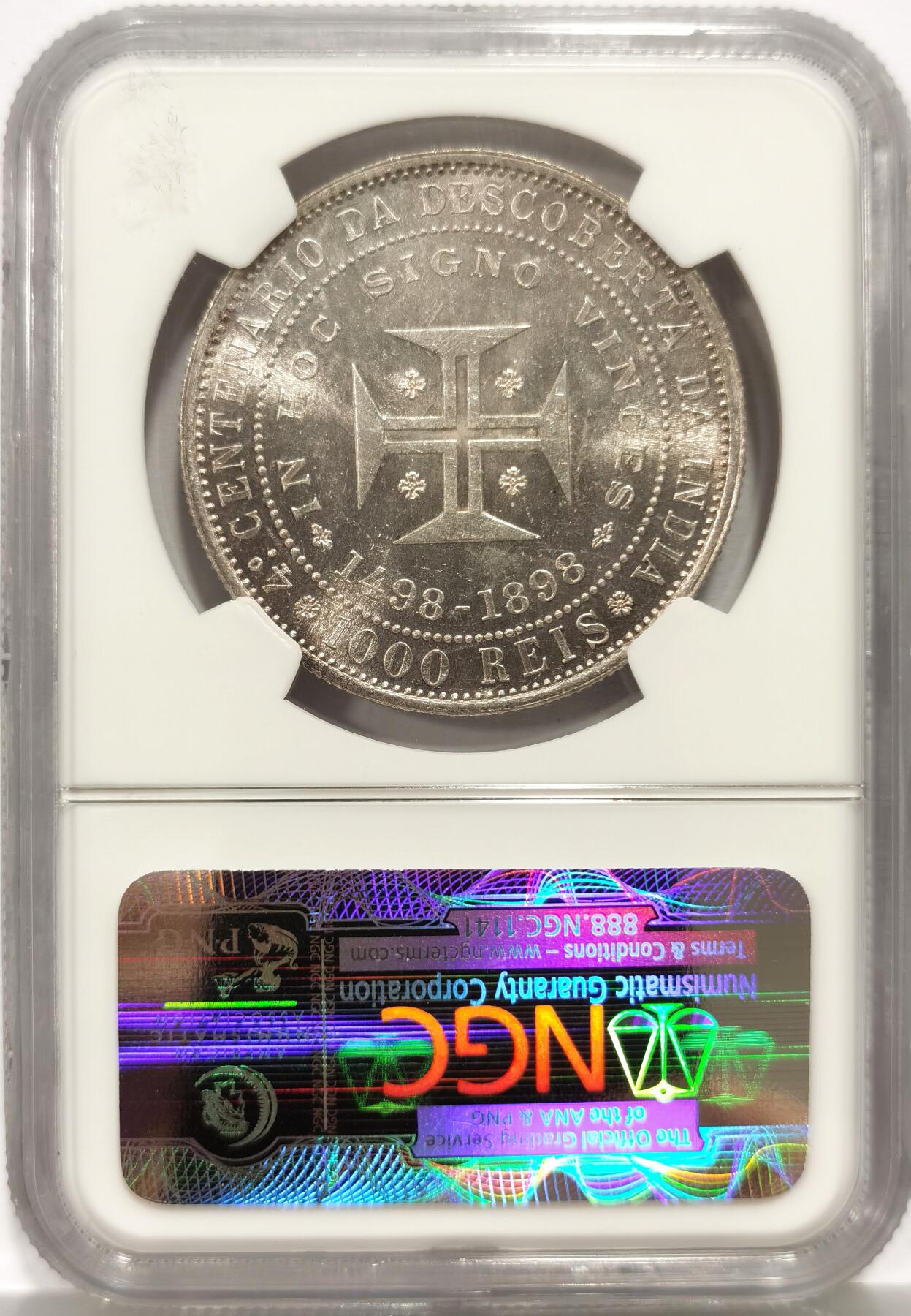 博洋堂世界钱币拍卖第156期（全场包邮） NGC MS64 葡萄牙1898年发现印度纪念1000R大银币，19世纪高分主币极其难得！