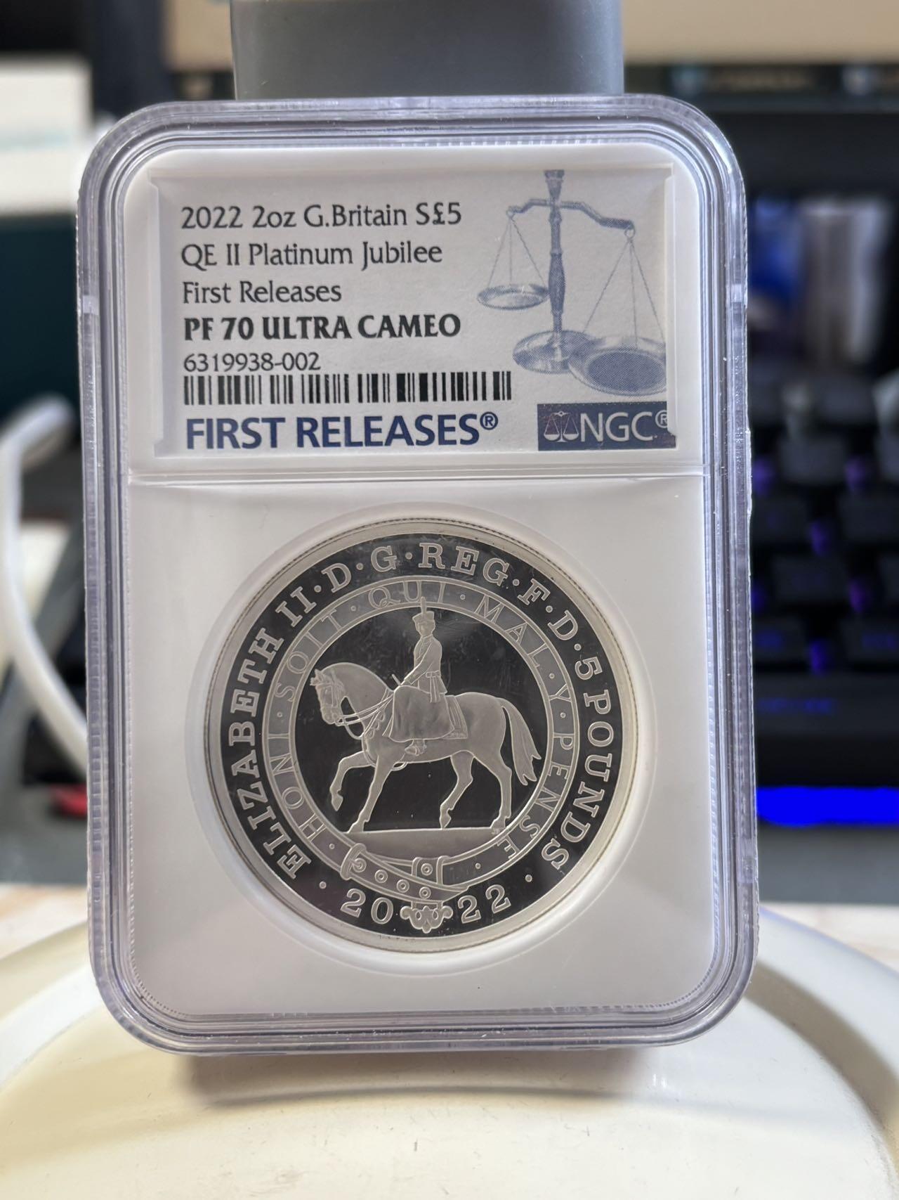 第187期拍卖 英国2022年伊丽莎白二世登基70周年2盎司纪念银币NGC-PF70无盒无证书，999银，发行1000枚