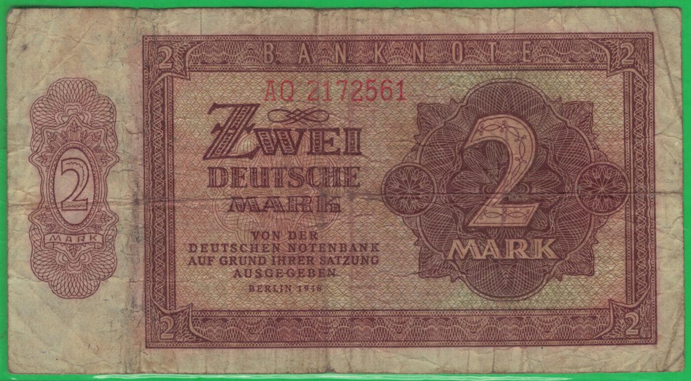 德国(东德 民主德国)1948年2马克 P-8b 七位号码 无4 实物图 八五品