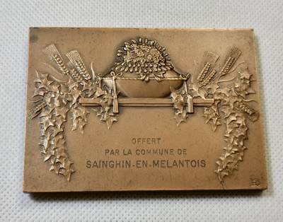 甄臻铺-世界币章拍卖（第46期）送拍享返佣金等优惠多多（1月10日精品场，敬请期待） 法国金婚纪念方型大铜章 186.7克 79.5*57.5mm 丰饶角铜标，细节见图