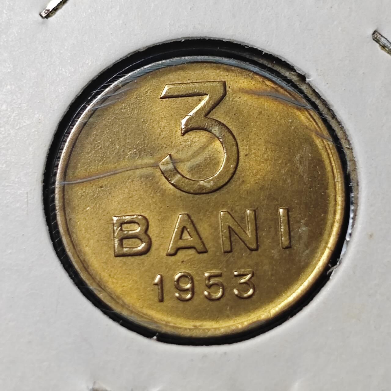 KK钱币收藏小铺  第399期  百期特拍（四拍之三）2月预留时间 周末发货   1953罗马尼亚3巴尼 好品铜币