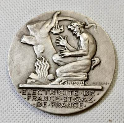 甄臻铺-世界币章拍卖（第46期）送拍享返佣金等优惠多多（1月10日精品场，敬请期待） - 法国电力公司镀银大铜章 55mm 70g，细节见图