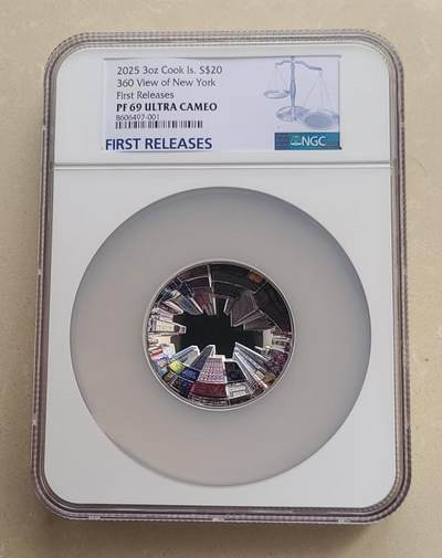 ❤️【币观天下】❤️ 第338期钱币拍卖- 2026.1.9周五晚上6点半场-长期征集拍品 -  NGC库克2025年纽约360度全景3盎司大银币带证书包装发行499枚