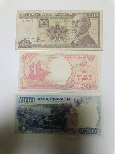 【20260110】非全新纸币和硬币第323场 - 外国3张纸币，有字迹