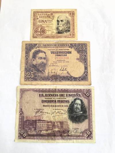 各国外币第108期 无佣金 - 西班牙1 25 50比塞塔3张