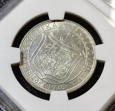 甄臻铺-世界币章拍卖（第46期）送拍享返佣金等优惠多多（1月10日精品场，敬请期待） NGC-UNCD 捷克斯洛伐克1928年10克朗银币 10克 700银