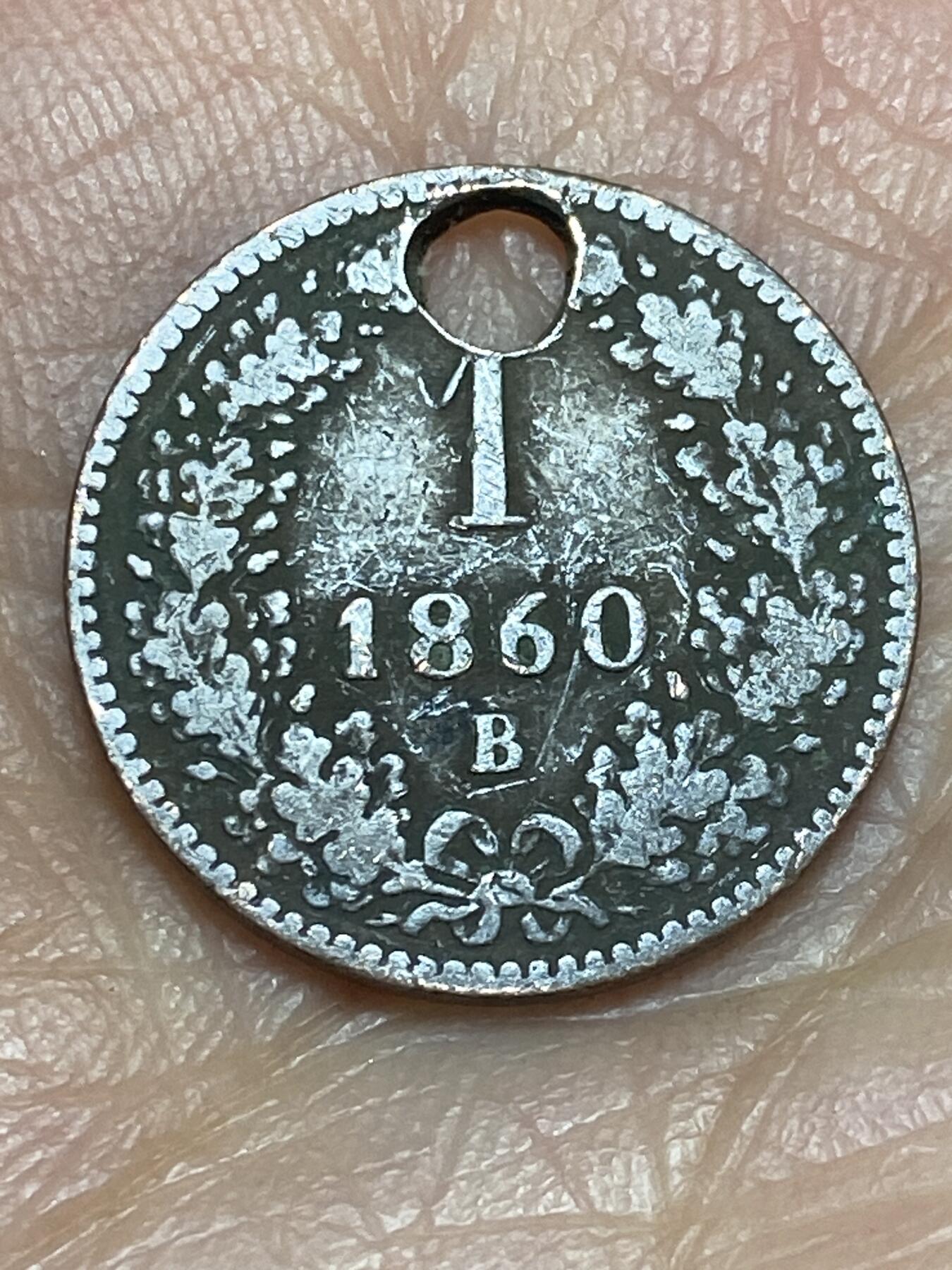 2026年第五场(总第一百七十四场）外国好品散币场(免佣金) 打孔–奥地利帝国1860年1克鲁泽(弗朗茨·约瑟夫一世时期第二版，B标克雷姆尼察造)