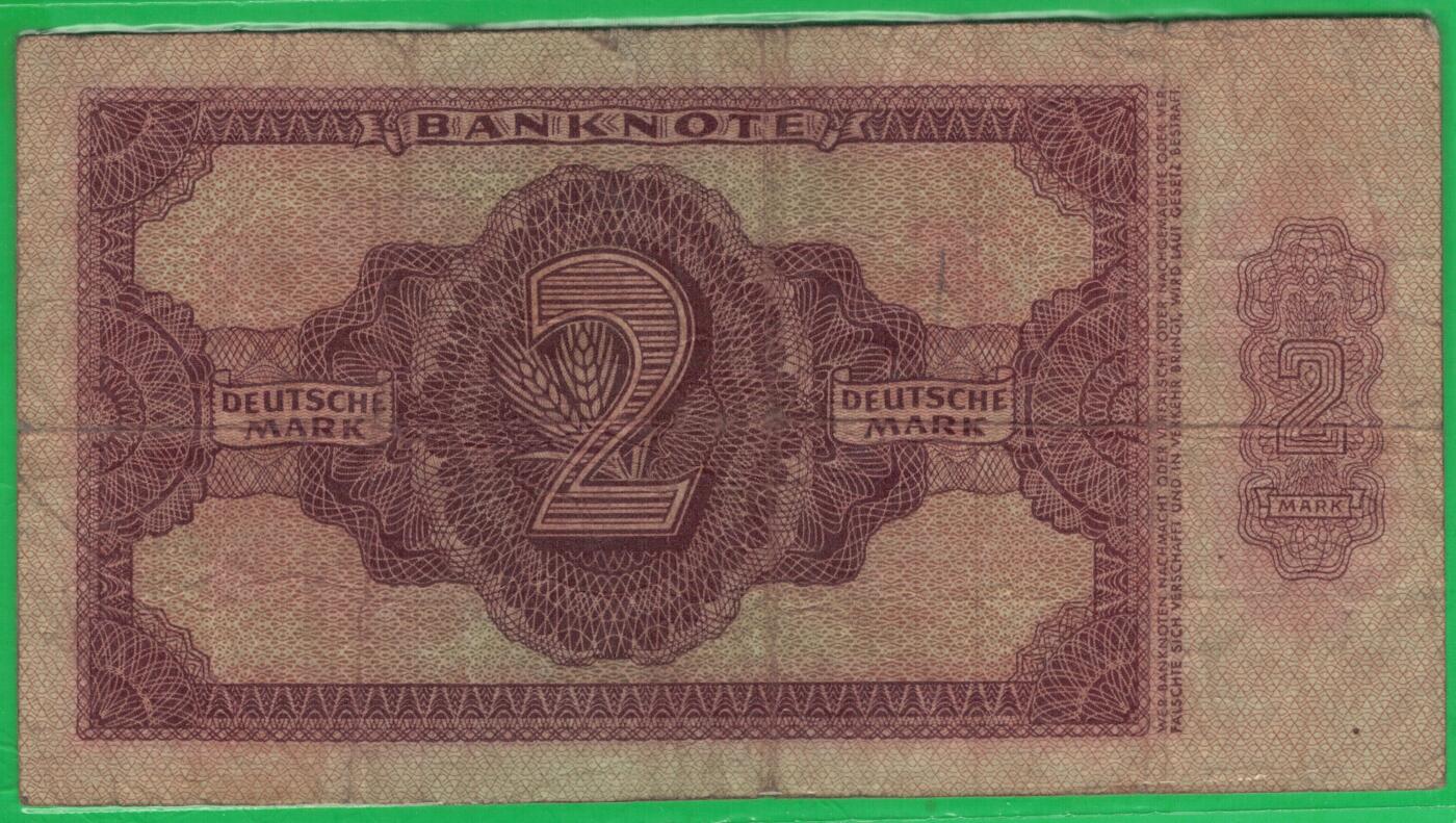 德国(东德 民主德国)1948年2马克 P-8b 七位号码 无4 实物图 八五品