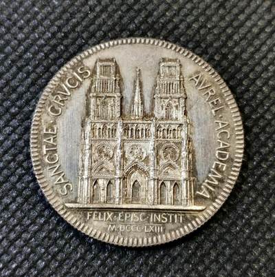 甄臻铺-世界币章拍卖（第46期）送拍享返佣金等优惠多多（1月10日精品场，敬请期待） - 法国奥尔良圣十字大教堂银章，喜欢教堂主题的藏不要错过，细节完美未流通品相 ，丰饶角标95Ag  32.3mm  13.2g，细节见图