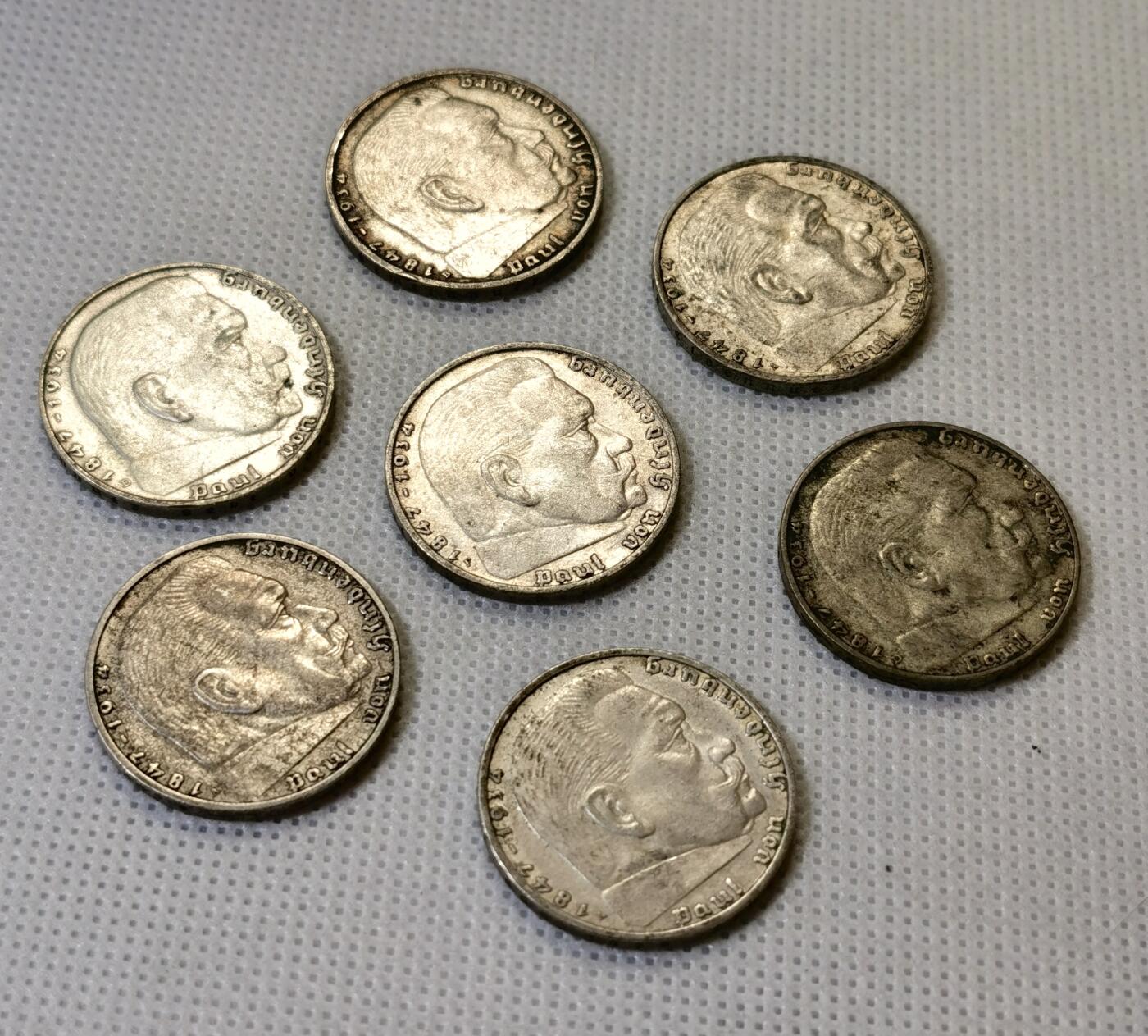 甄臻铺-世界币章拍卖（第46期）送拍享返佣金等优惠多多（1月10日精品场，敬请期待） 德国兴登堡加字2马克，7枚一组，细节见图