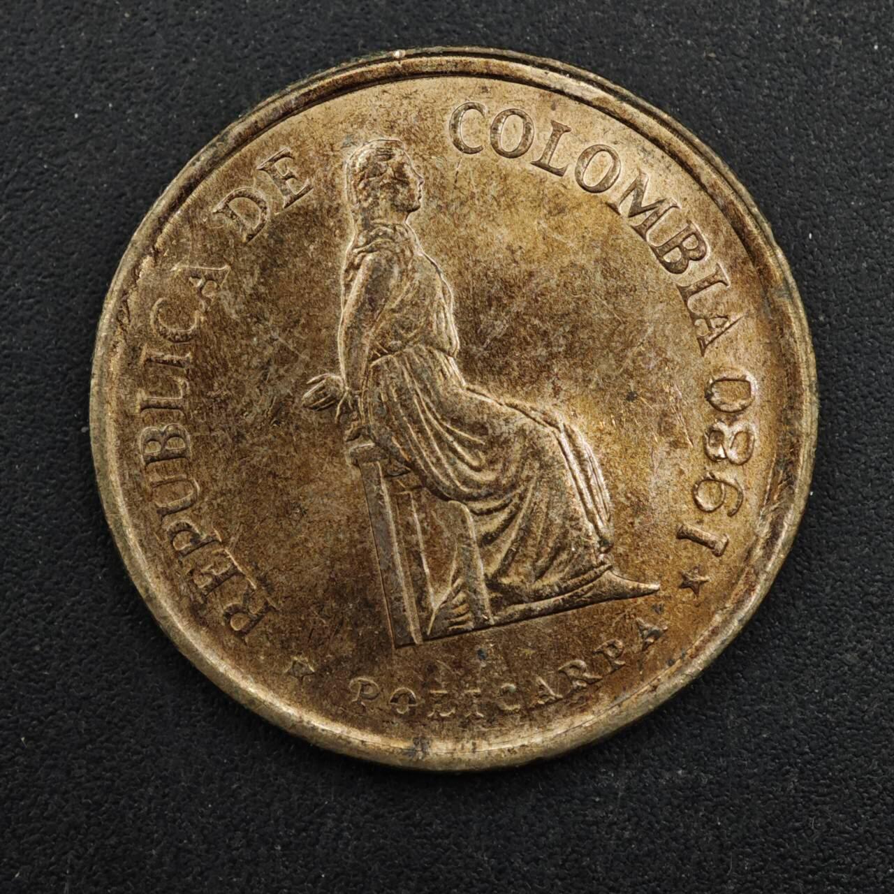 【淘币小摊】实时拍第八百四十三拍   散币场   满百包邮可预留二周 每周一统一发货   哥伦比亚1980年5比索铜币