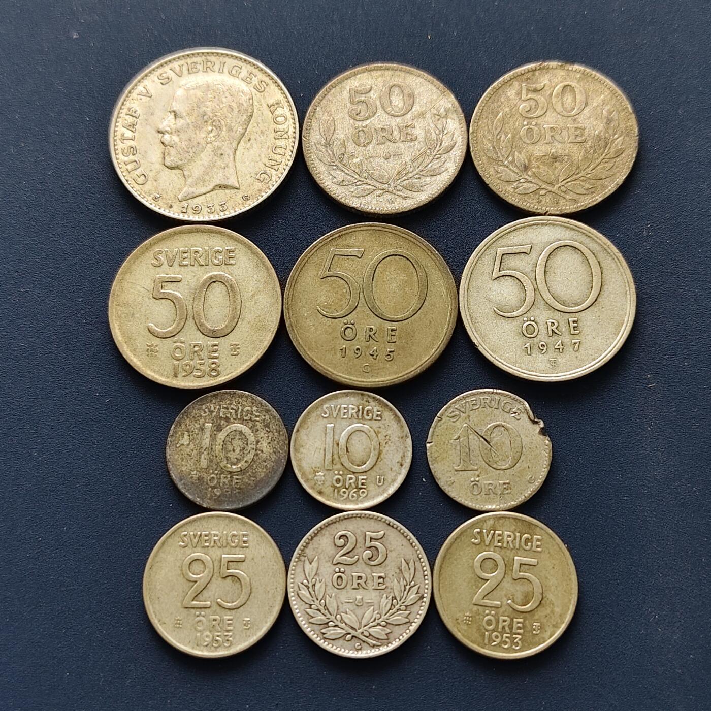 【全场包邮】纯粹捡漏拍493场 瑞典各年份银币12枚一组【纯银价约411元（按18元银价折算）】