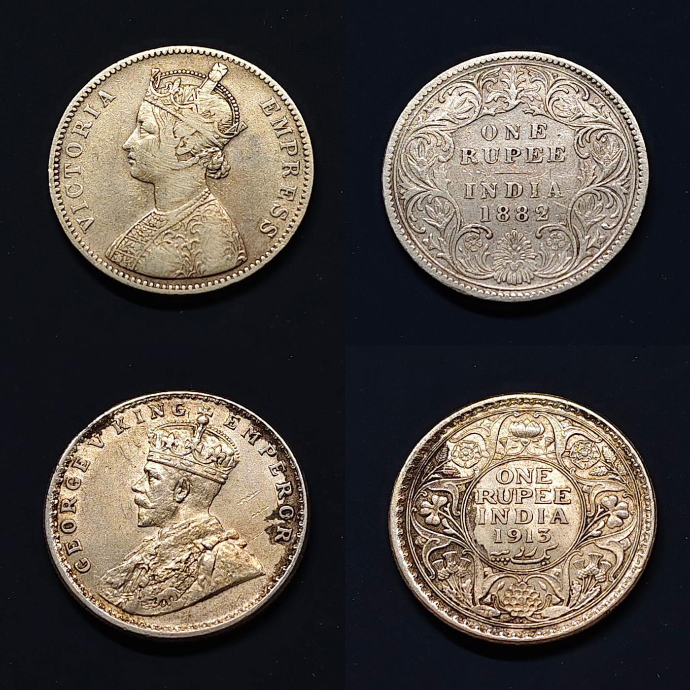 【全场包邮】纯粹捡漏拍493场 英属印度1卢比银币2枚一组【30.5毫米11.66克，纯银价约385元（按18元银价折算）】