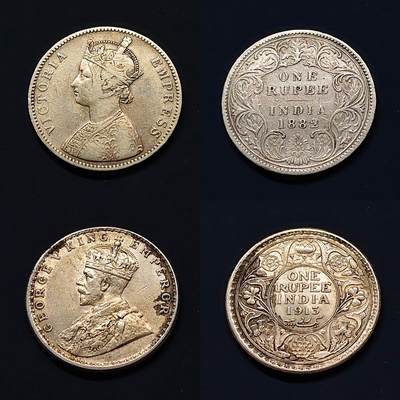 【全场包邮】纯粹捡漏拍493场-持续更新中 - 英属印度1卢比银币2枚一组【30.5毫米11.66克，纯银价约385元（按18元银价折算）】