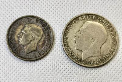 甄臻铺-世界币章拍卖（第46期）送拍享返佣金等优惠多多（1月10日精品场，敬请期待） - 英国1922年1弗洛林银币、1942年1先令银币一对