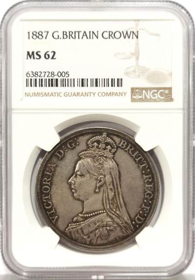 博洋堂世界钱币拍卖第156期（全场包邮） - NGC MS62 英国1887年维多利亚女皇高冠马剑克朗 黑色酱彩环绕 品质舒适 高浮雕感