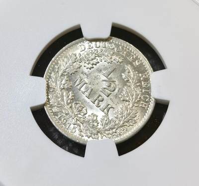 甄臻铺-世界币章拍卖（第46期）送拍享返佣金等优惠多多（1月10日精品场，敬请期待） NGC-MS63 1915年德国1/2马克，少见A厂