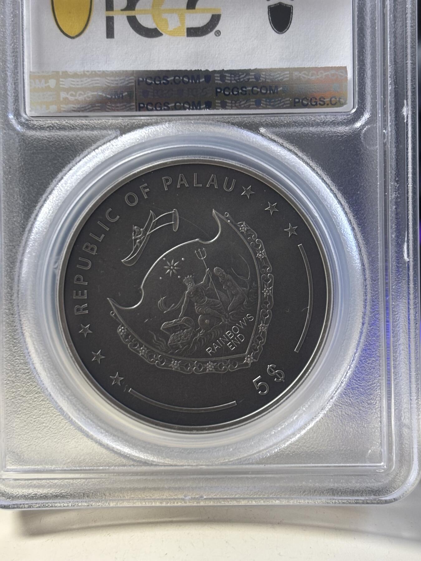 第187期拍卖 帕劳2024年扑克警卫镀金仿古浮雕纪念银币PCGS-SP70首无盒无证书，1盎司。9999银，发行1111枚，