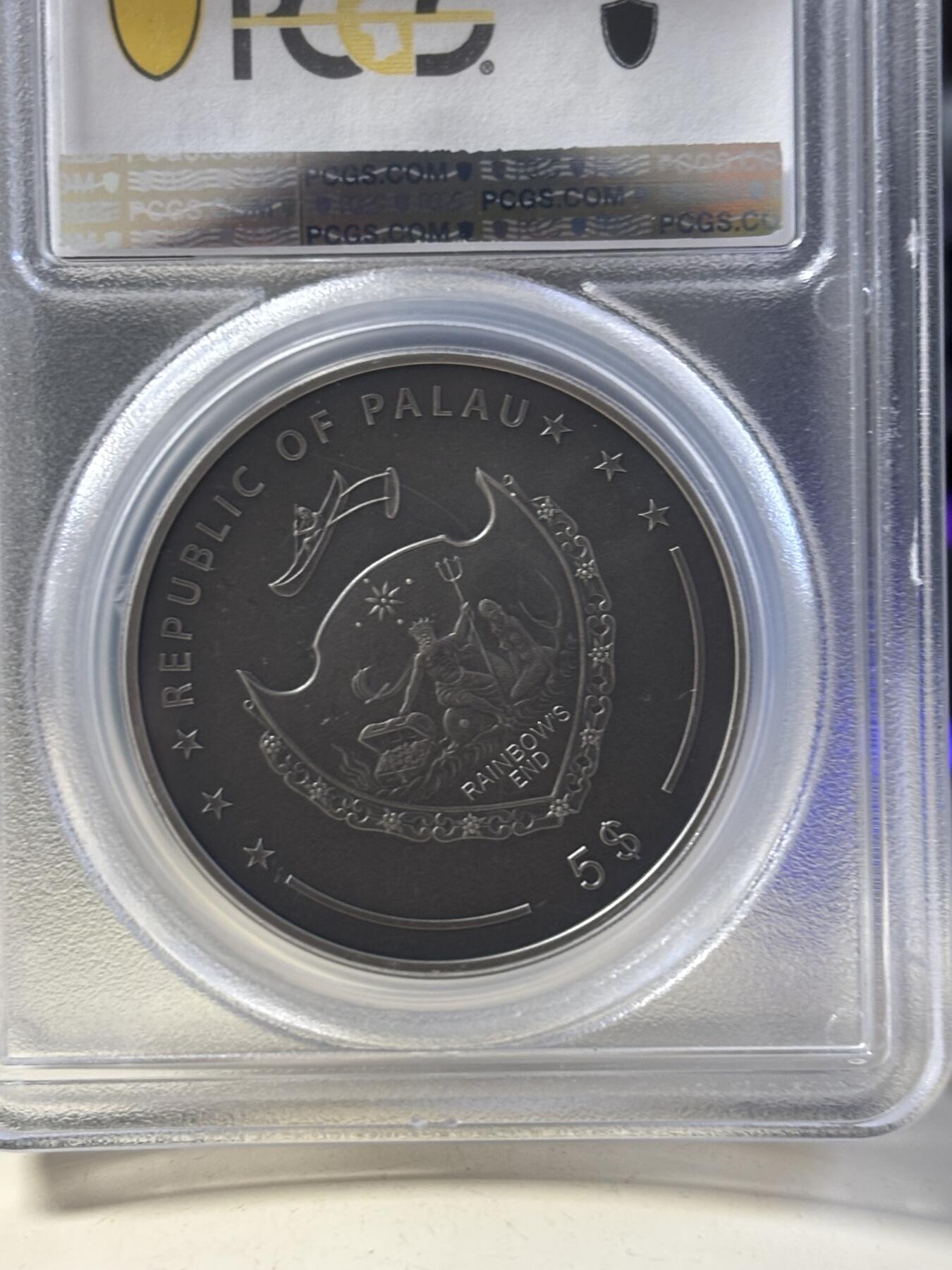 第187期拍卖 帕劳2024年扑克警卫镀金仿古浮雕纪念银币PCGS-SP70首无盒无证书，1盎司。9999银，发行1111枚，