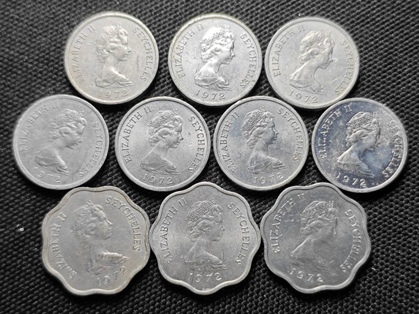 KK钱币收藏小铺  第387期  2月预留时间 周末发货  英属塞舌尔一组10枚 纪念币