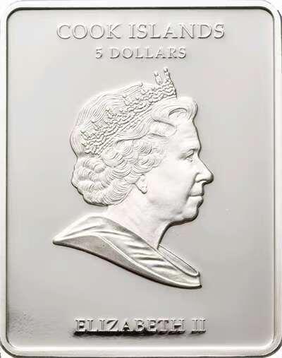 【币将精彩】世界钱币拍卖（2026-1-21） 库克2010年东正教圣尼古拉斯彩色镶嵌银币  面值5元，925银25克，规格30x38毫米方形，镶嵌施华洛世奇水晶，发行2500枚，有证书。