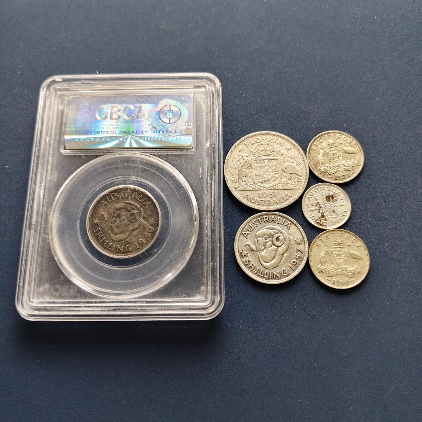 【全场包邮】纯粹捡漏拍493场 澳大利亚各年份银币6枚一组-含1枚乔治六世1先令银币【纯银价约310元（按18元银价折算）】
