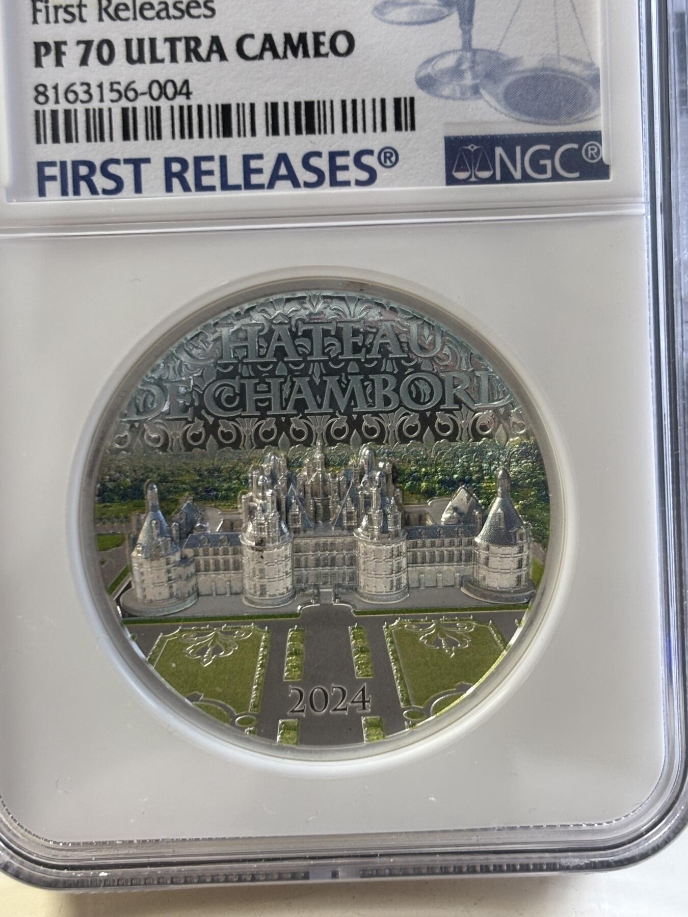 第187期拍卖 库克2024年法国香宾城堡2盎司高浮雕彩银币NGC-PF70首期，9999银，发行1000枚