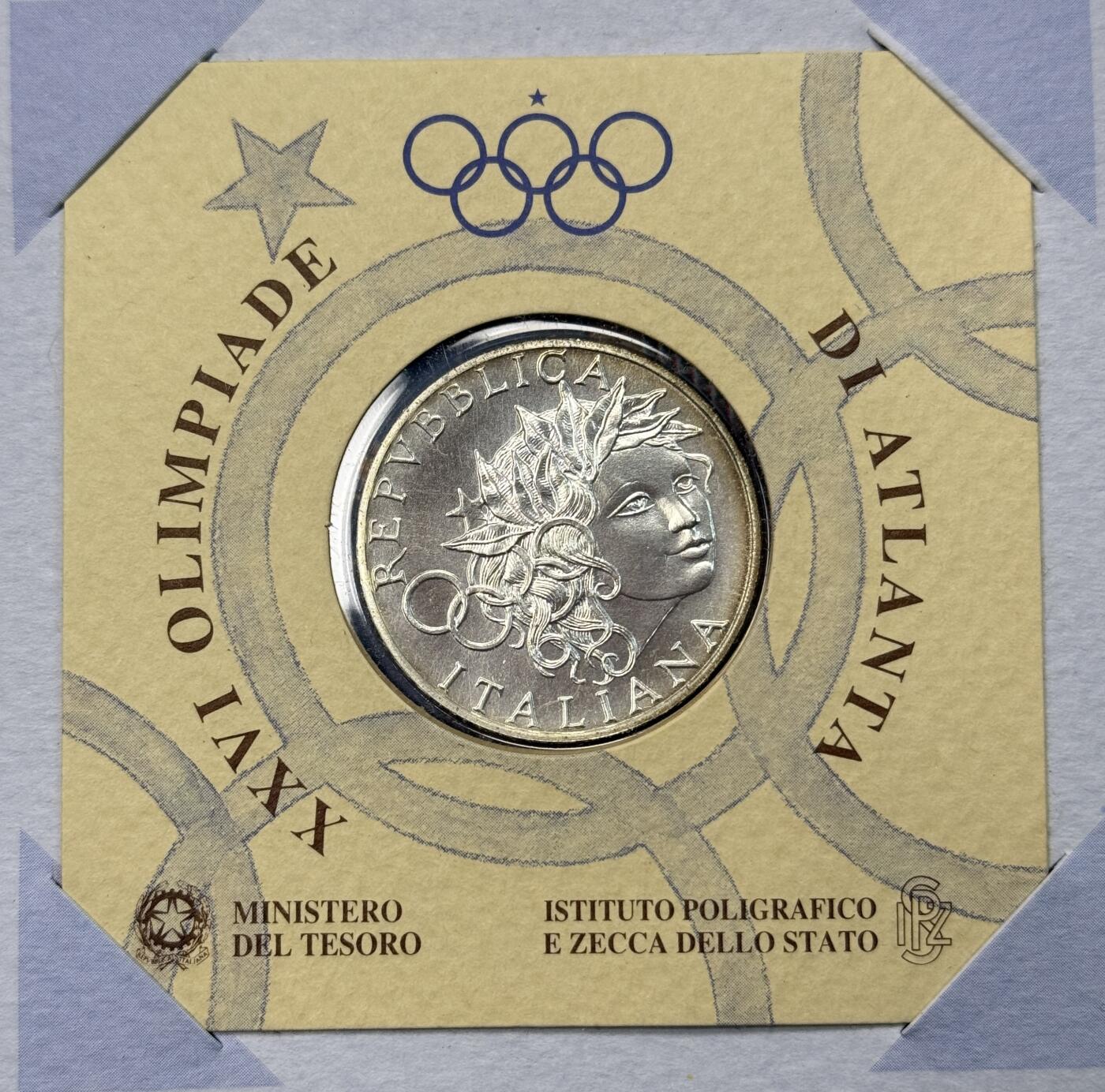 S&S Numismatic世界钱币-拍卖 第118期  意大利1996年 亚特兰大夏季奥运会 1000里拉纪念银币官方卡币 14.62克835银