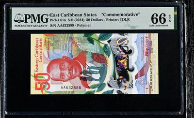 【Blue Auction】世界纸币精拍第773期——18级TOP拍卖/信誉/品质/专业/高效💫 - 【AA冠888豹子号无47】东加勒比 2024年50元 PMG66EPQ