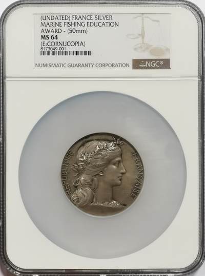 博洋堂世界钱币拍卖第156期（全场包邮） - NGC MS64 法国海军学院教育巨大银章一枚。50mm巨大款，超高分品相极其不易！