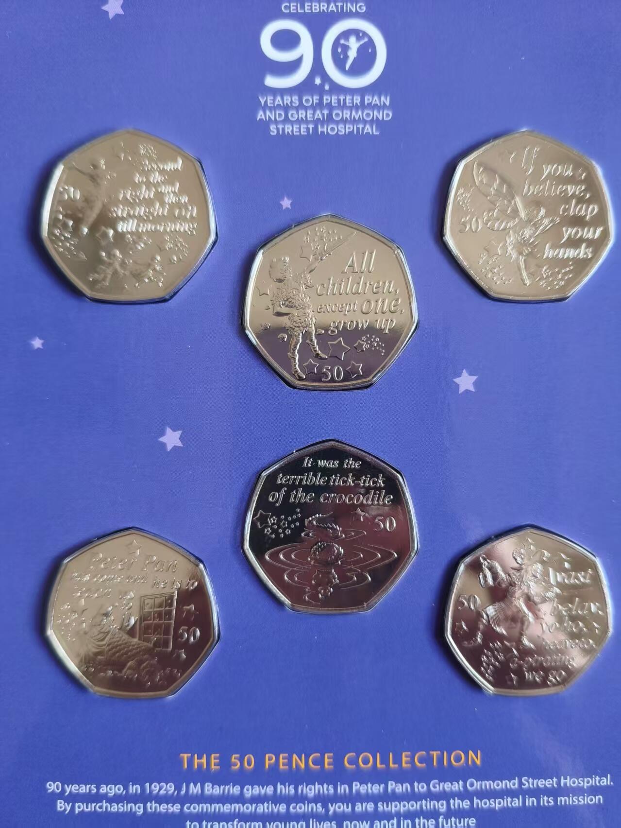 ❤️【币观天下】❤️ 第338期钱币拍卖- 2026.1.9周五晚上6点半场-长期征集拍品 马恩岛2019年小飞侠彼得潘50便士六枚MS