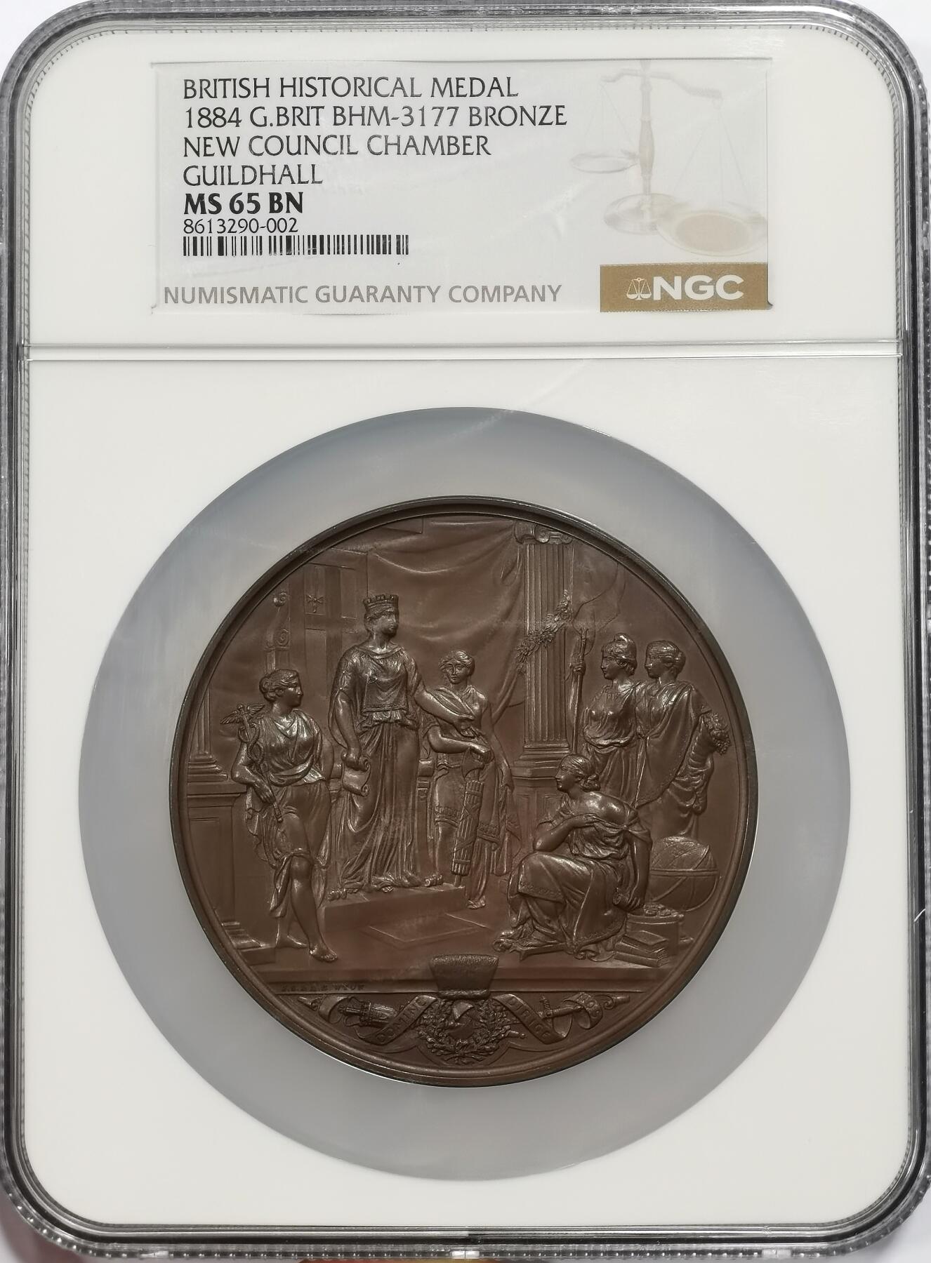 博洋堂世界钱币拍卖第156期（全场包邮） NGC MS65 英国1884年伦敦新市政厅落成启用纪念章，发行量仅三四百枚