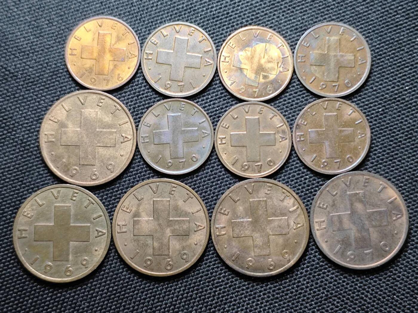 KK钱币收藏小铺  第387期  2月预留时间 周末发货  瑞士一组12枚铜币