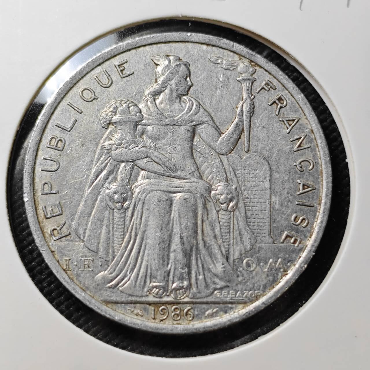 KK钱币收藏小铺  第387期  2月预留时间 周末发货 1986 法属波利尼西亚5法郎