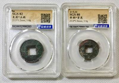 甄臻铺-世界币章拍卖（第46期）送拍享返佣金等优惠多多（1月10日精品场，敬请期待） - 东汉五铢+新朝货权各一枚
